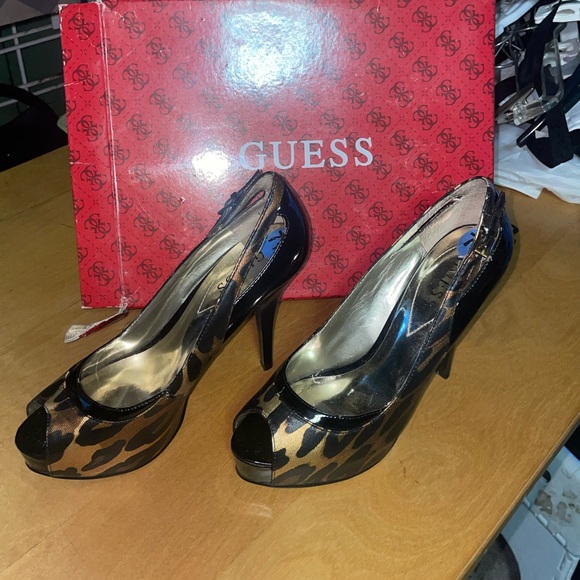 Guess Black Leopard Print High Heels - Picture 3 of 6